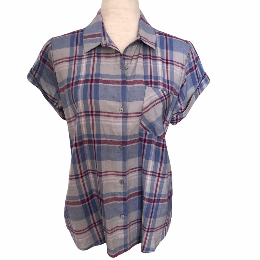 Lucky Brand Classic Plaid Short Sleeve Shirt M NWT - Picture 3 of 10